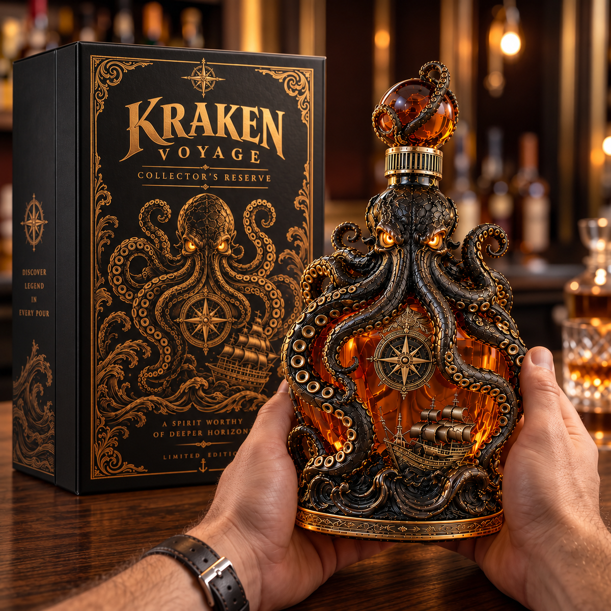 Kraken decanter close-up presentation