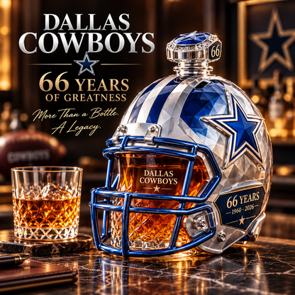 🏈💙DALLAS Football 66th Anniversary Helmet Decanter – 1960–2026 Silver & Blue Star Commemorative Bottle