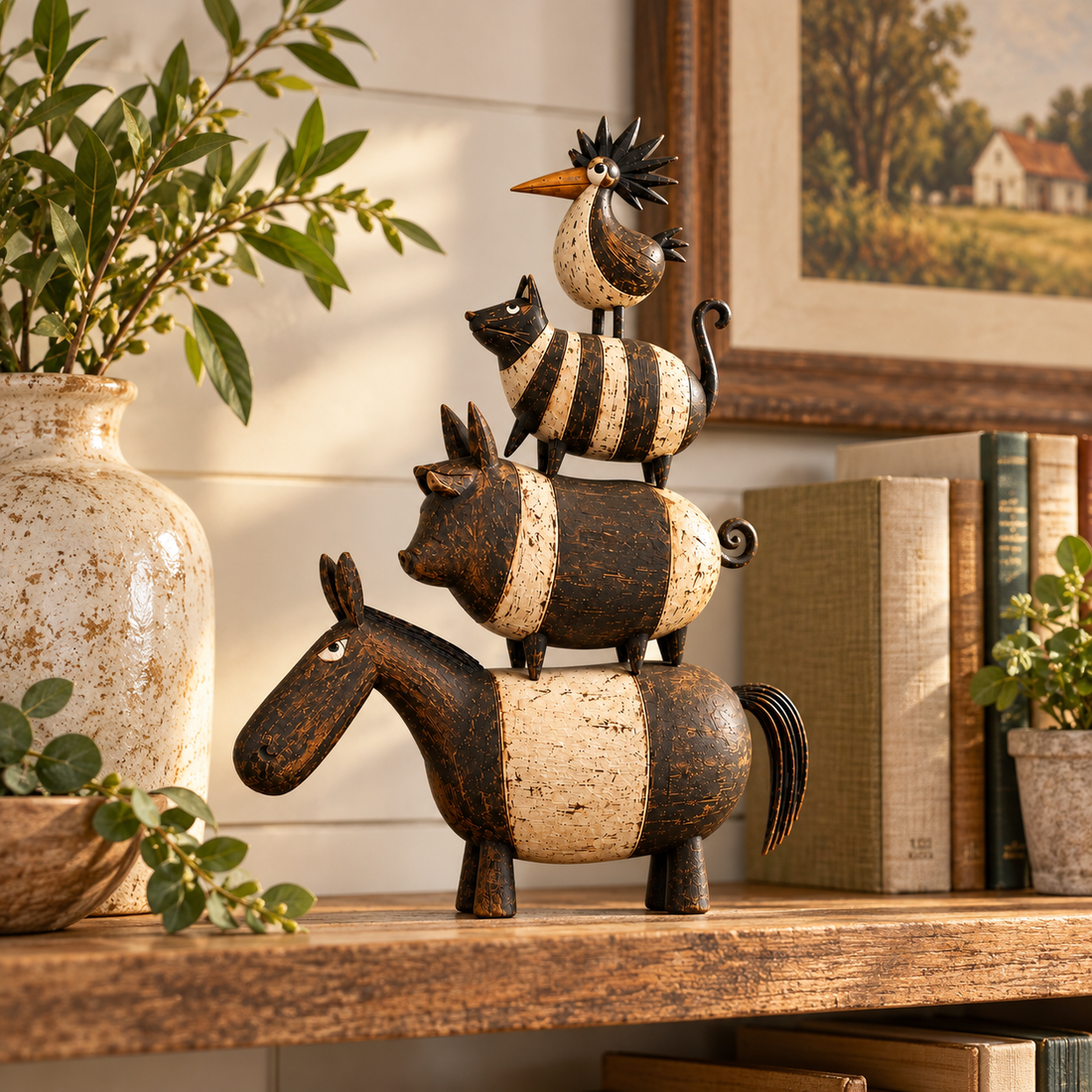Rustic animal stack as decorative gift idea