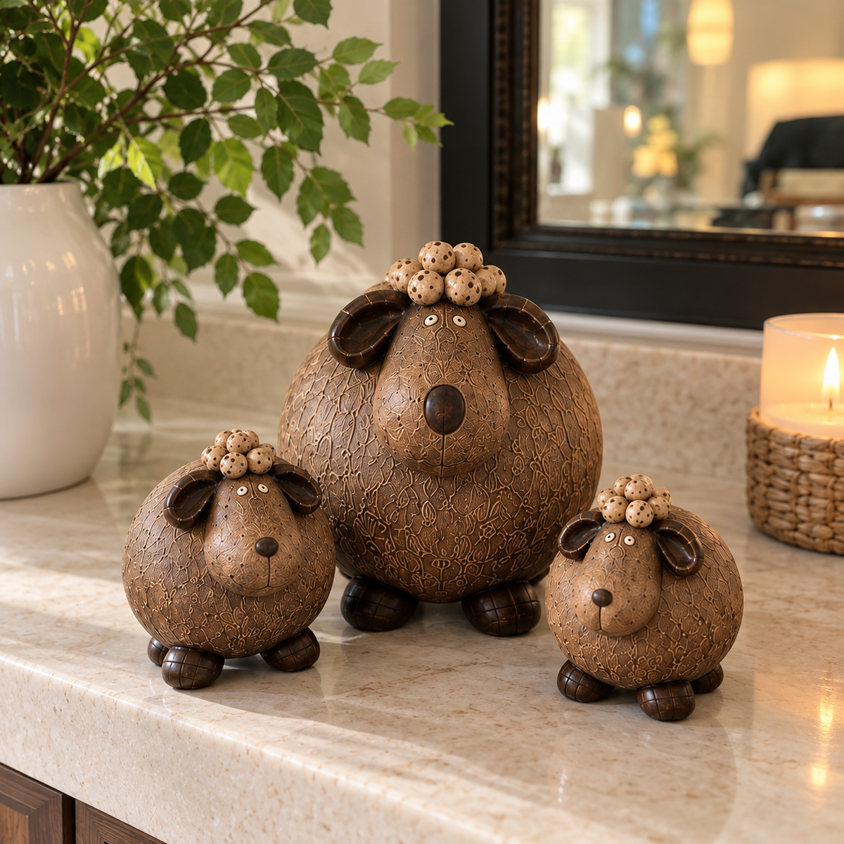 Little Woolly Family™ – Whimsical Rustic Sheep Figurines, Set of 3