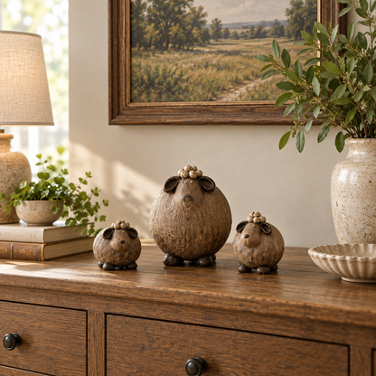 Little Woolly Family™ – Whimsical Rustic Sheep Figurines, Set of 3