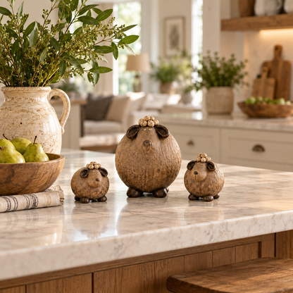 Little Woolly Family™ – Whimsical Rustic Sheep Figurines, Set of 3