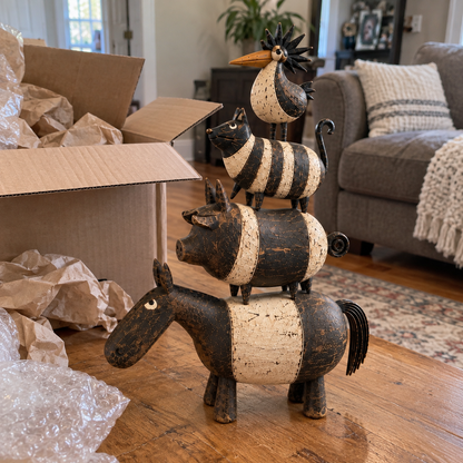 Four Friends Folk Art Stack™ – Rustic Stacked Animal Sculpture for Farmhouse Home Decor