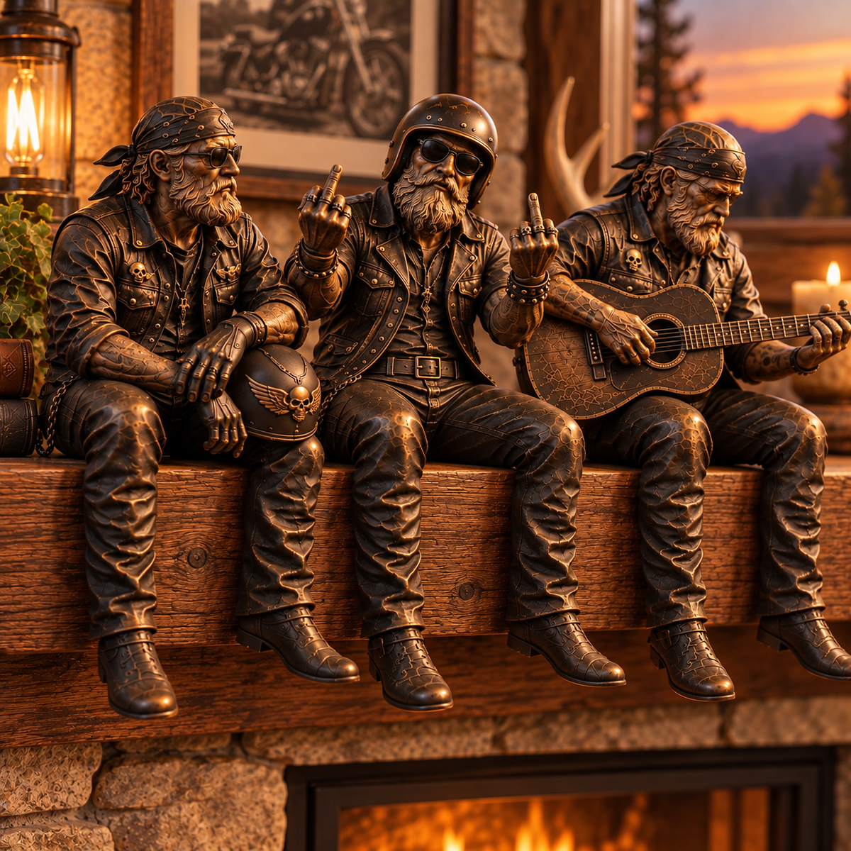 Old Biker Soul Shelf Sitter Collection – Rustic Motorcycle Rider Figurines for Men
