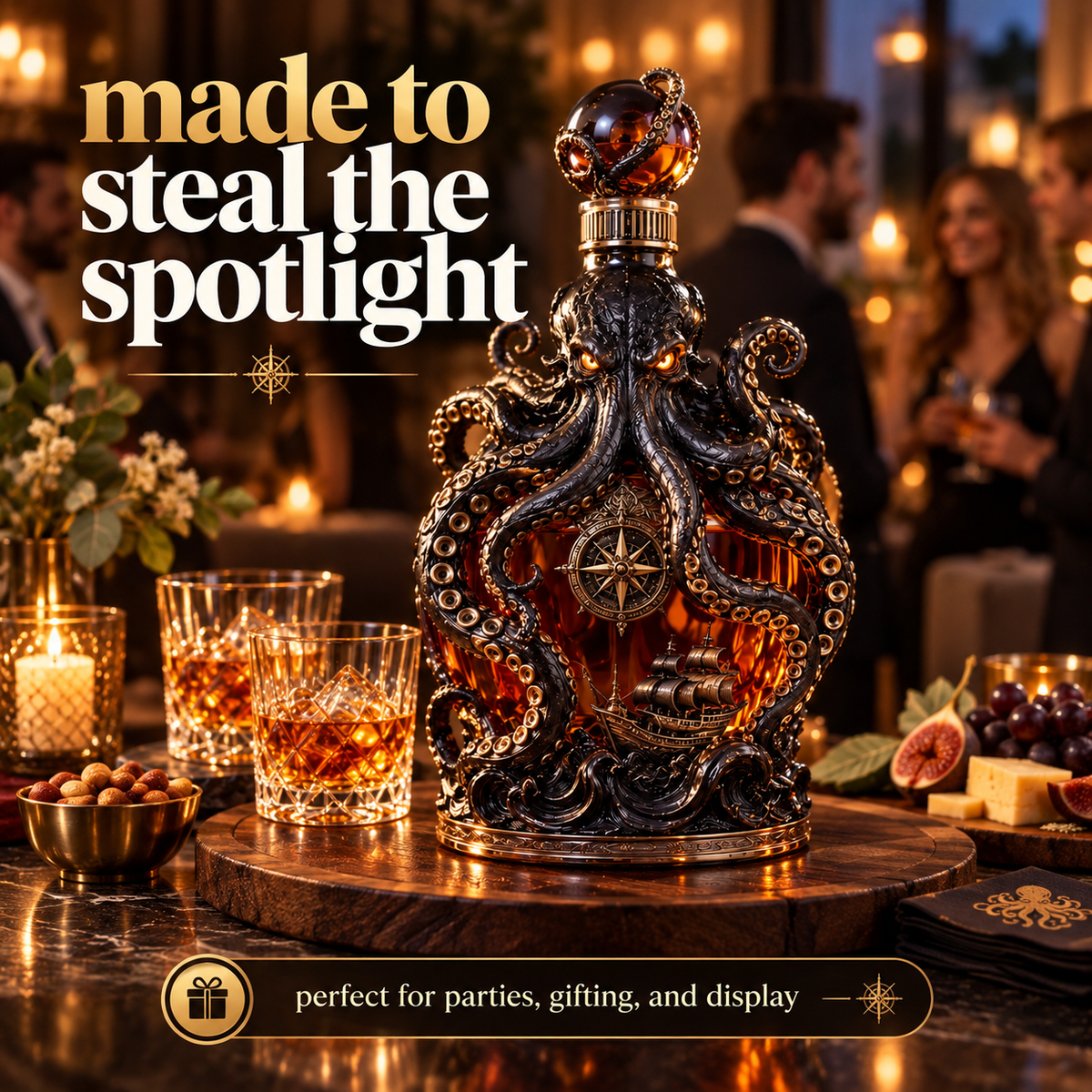 Kraken ornate bottle angle view