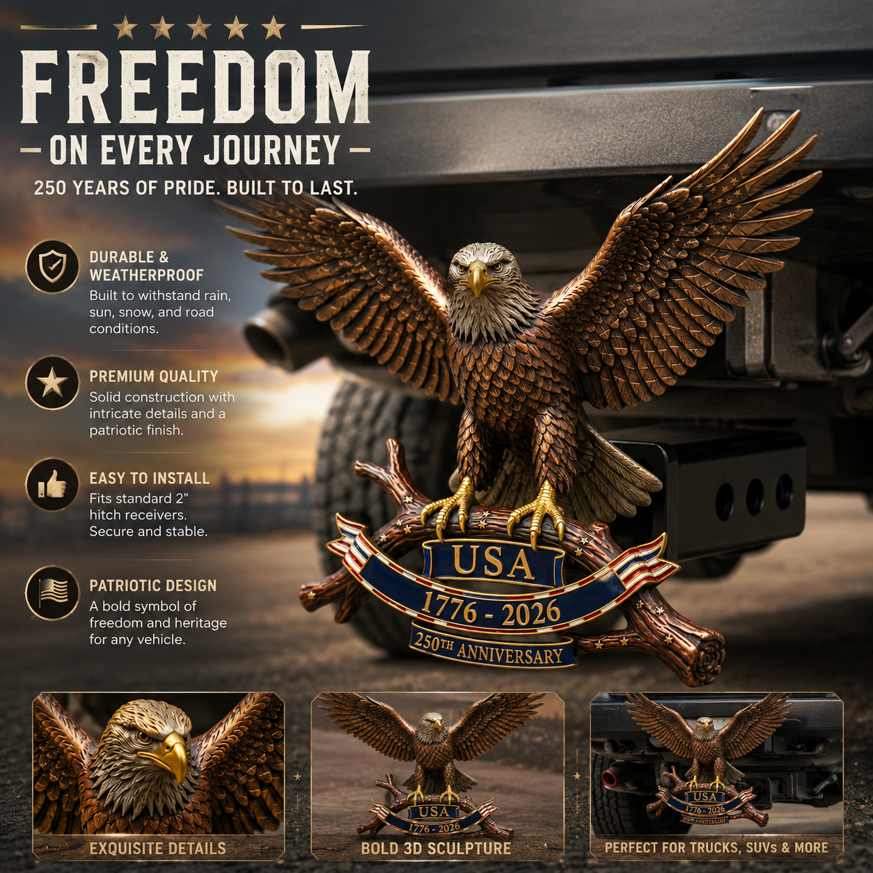 🚗🦅USA 250th Anniversary Eagle Trailer Hitch – A Legacy of Freedom on the Road
