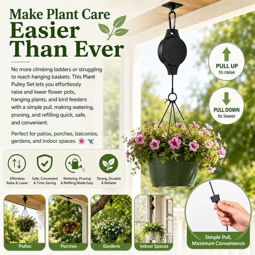 🌸 Buy one get one free 🌸Plant Pulley Set for Garden Baskets Pots, Birds Feeder🐦