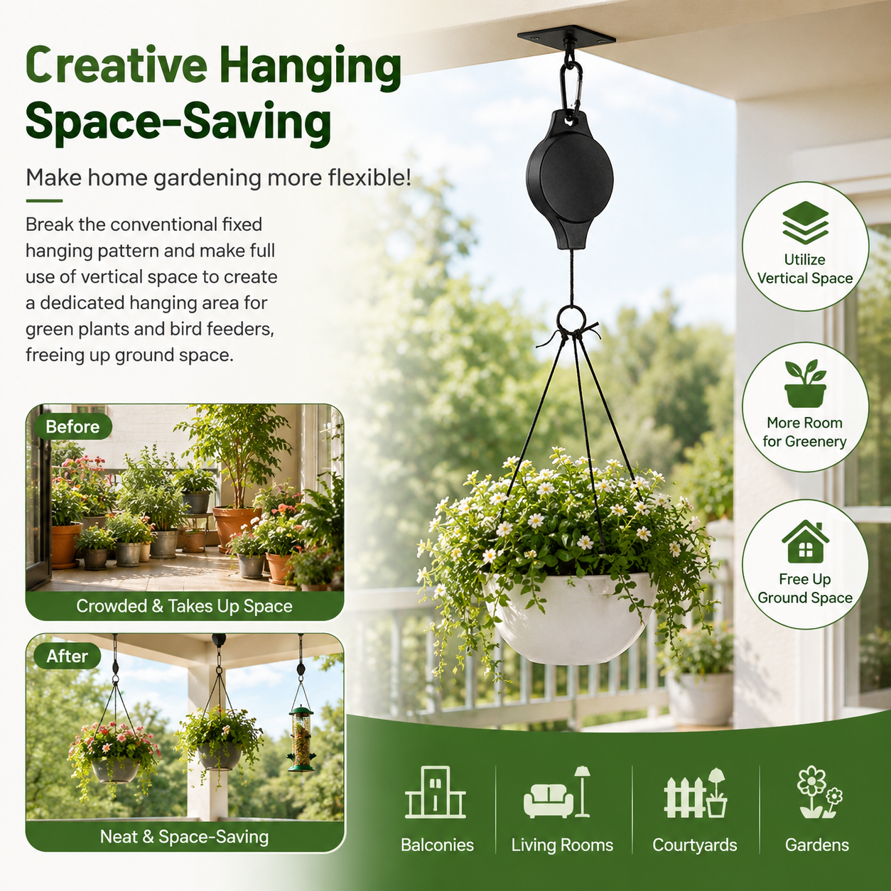 🌸 Buy one get one free 🌸Plant Pulley Set for Garden Baskets Pots, Birds Feeder🐦