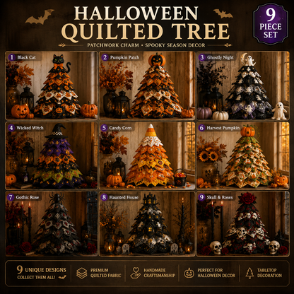 🎃✨ Lighted Halloween Quilted Fabric Tree – Cozy Handmade Glow Decoration