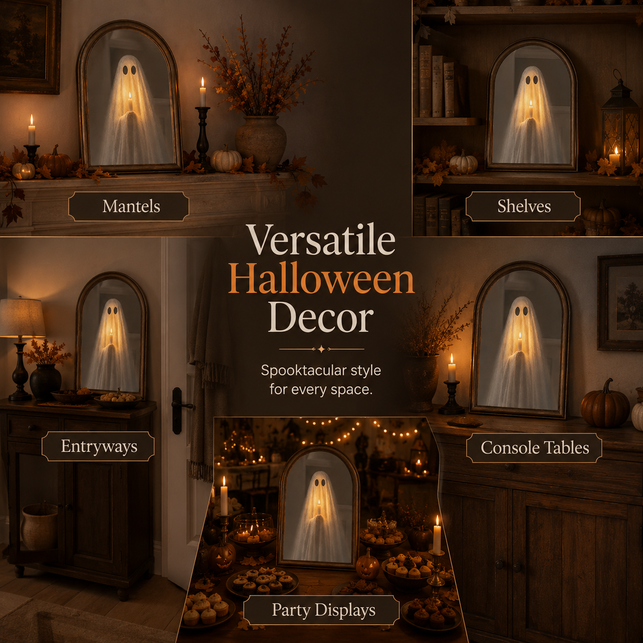 🎃🕯️ Vintage Ghost Mirror Decoration