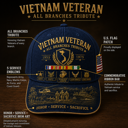 us🚁🎖️Vietnam Veteran United Services Tribute Cap – Honor, Service & Sacrifice 1955–1975