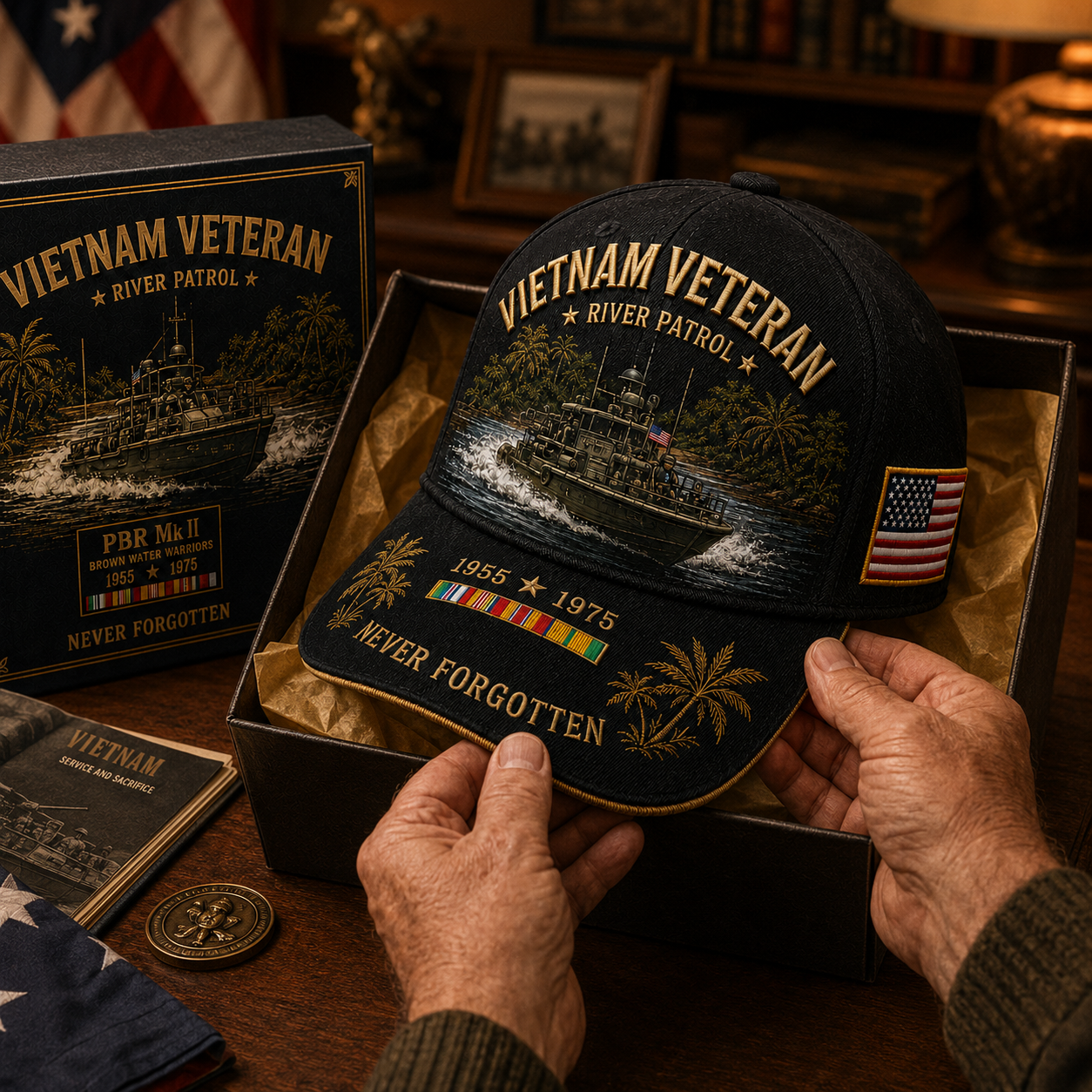 us🌊🚤Vietnam Veteran PBR Mk II River Patrol – ”Never Forgotten“ Commemorative Cap