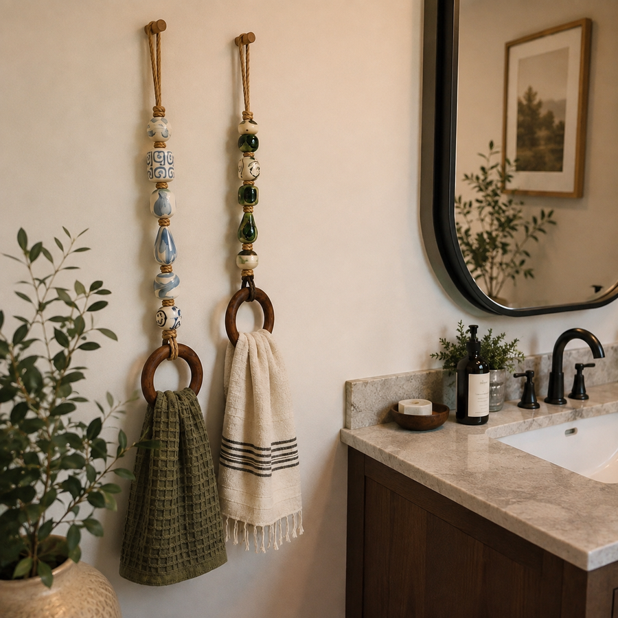 Customer unboxing ceramic bead towel ring set
