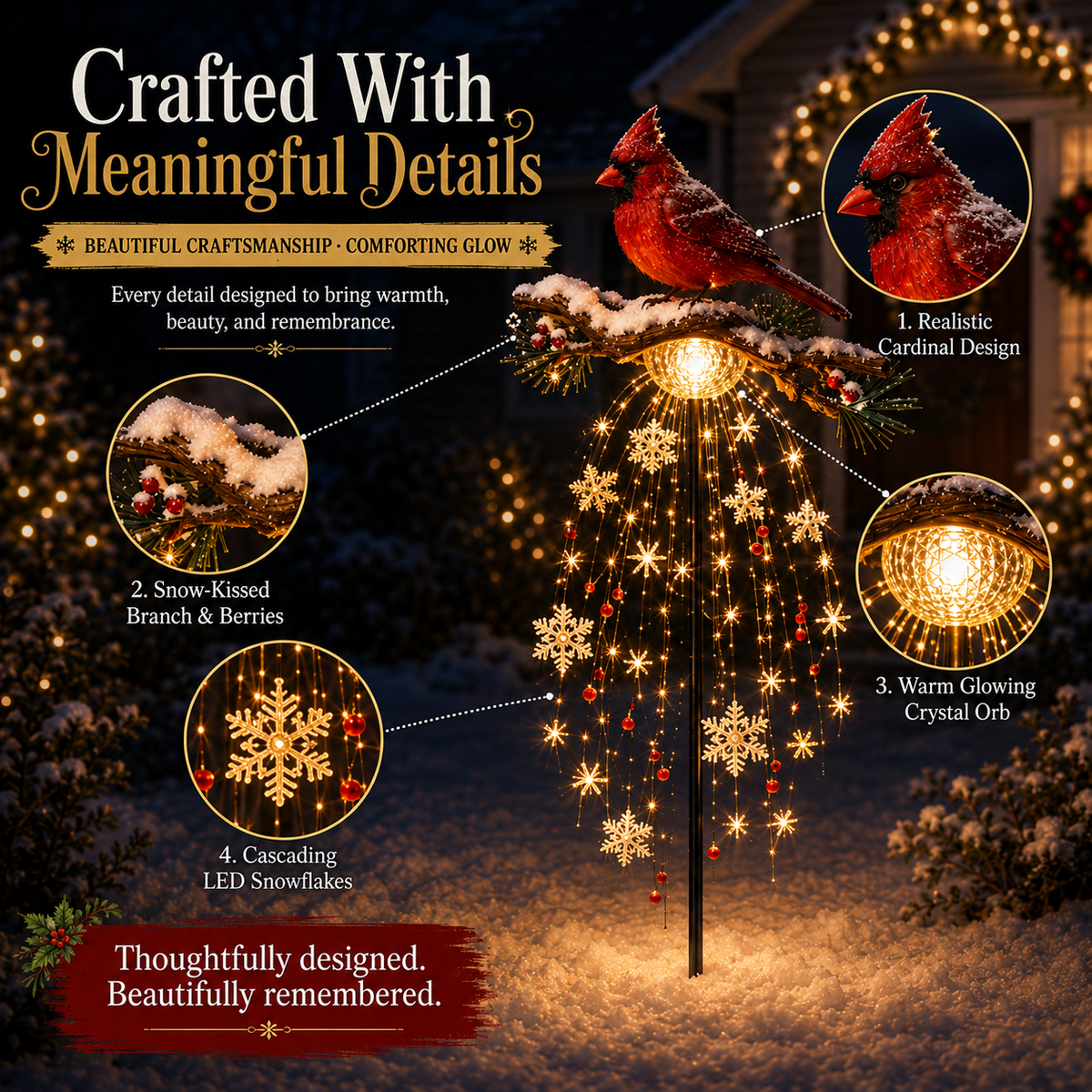 🐦 Cardinal Memory Fountain – Lighted Christmas Remembrance Garden Decor