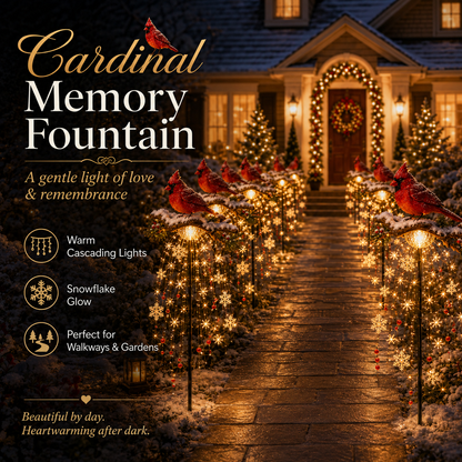 🐦 Cardinal Memory Fountain – Lighted Christmas Remembrance Garden Decor