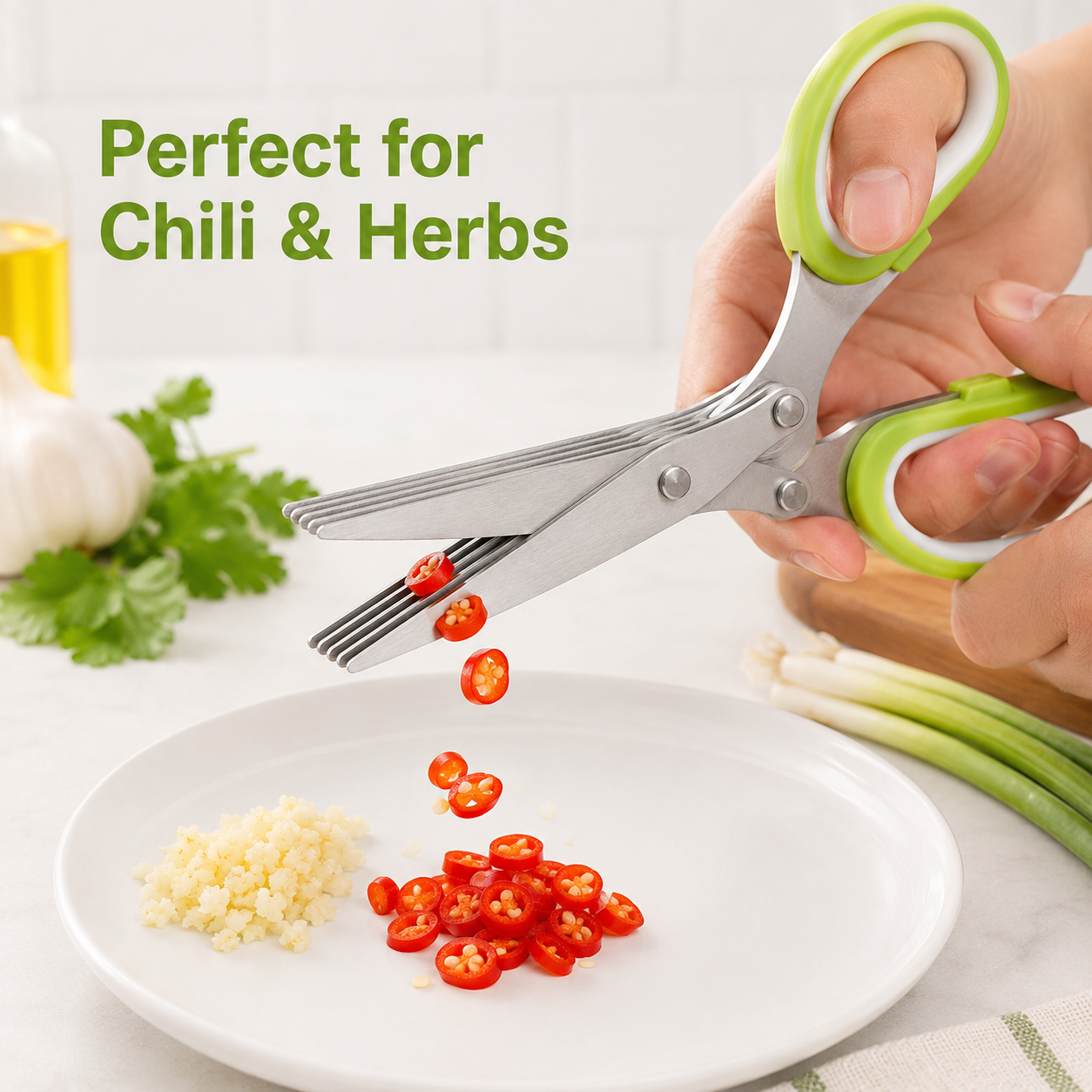 ✂️ 5-Blade Kitchen Herb Scissors – Fast & Even Herb Cutting Tool