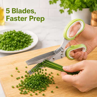 ✂️ 5-Blade Kitchen Herb Scissors – Fast & Even Herb Cutting Tool