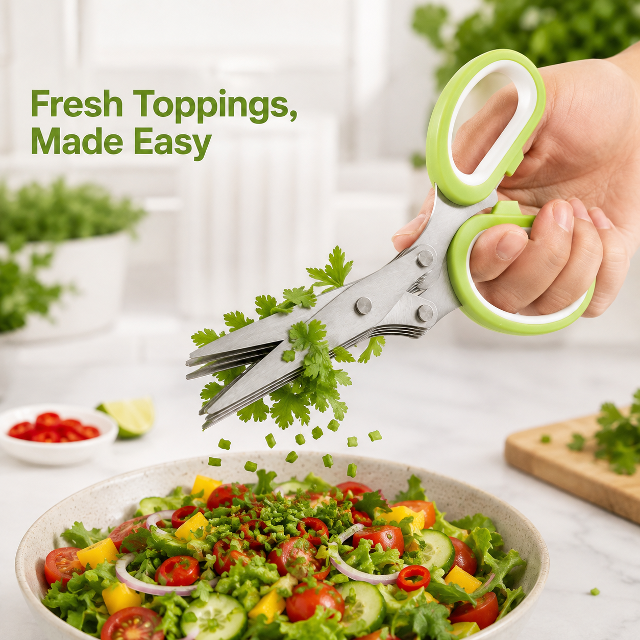 ✂️ 5-Blade Kitchen Herb Scissors – Fast & Even Herb Cutting Tool