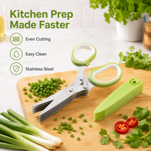 ✂️ 5-Blade Kitchen Herb Scissors – Fast & Even Herb Cutting Tool