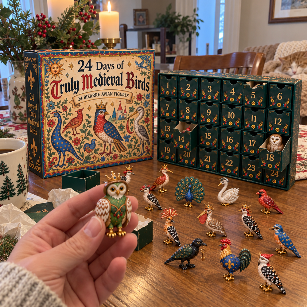 Customer holding medieval owl figurine