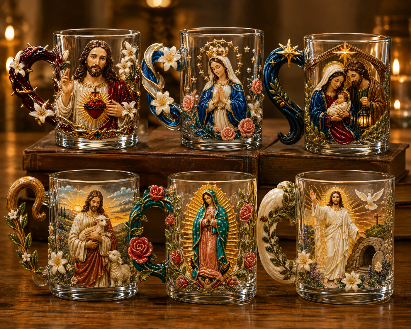 3D Faith-Inspired Glass Mug – Jesus & Virgin Mary Religious Collectible Gift