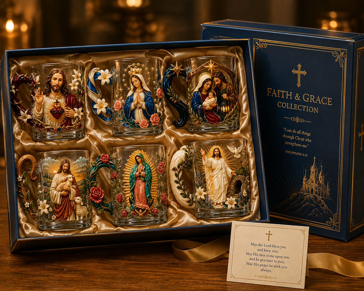 3D Faith-Inspired Glass Mug – Jesus & Virgin Mary Religious Collectible Gift