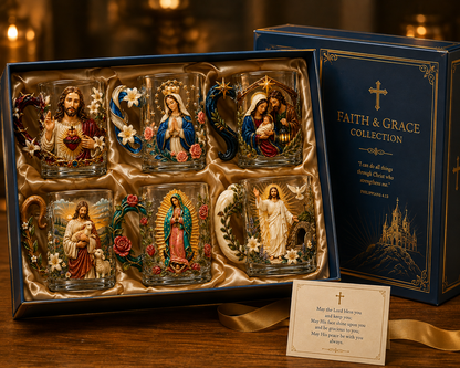 3D Faith-Inspired Glass Mug – Jesus & Virgin Mary Religious Collectible Gift