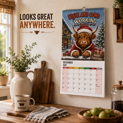 🐮🎁2027 Funny Highland Cows Wall Calendar | A4 Hanging Calendar