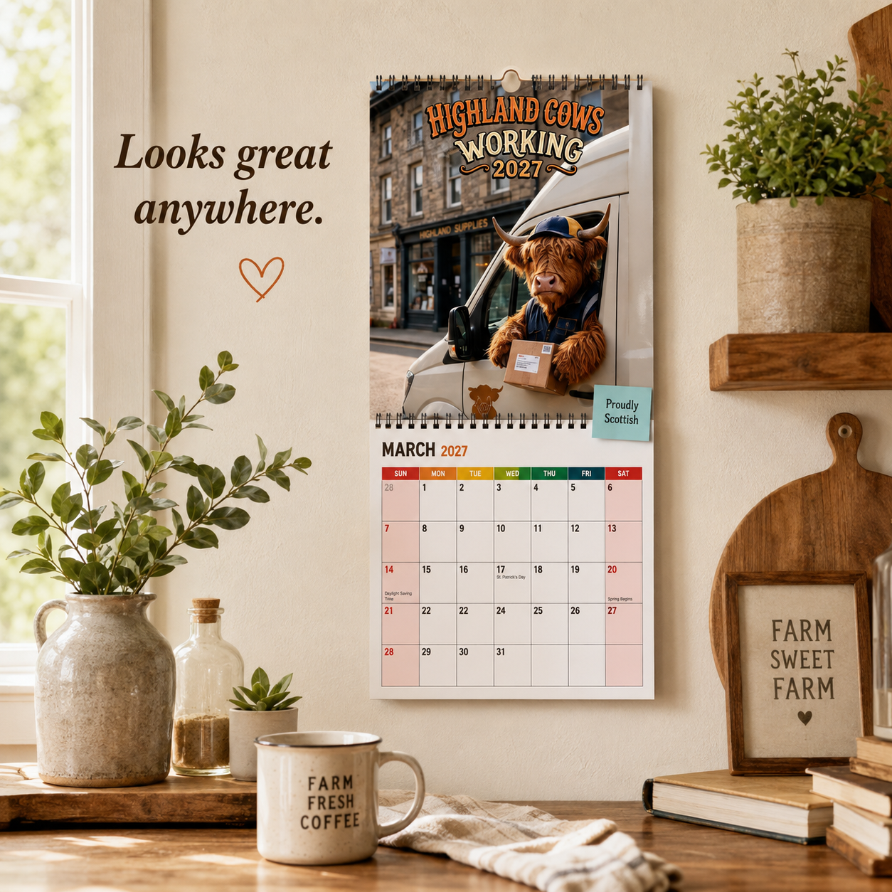 🐮🎁2027 Funny Highland Cows Wall Calendar | A4 Hanging Calendar