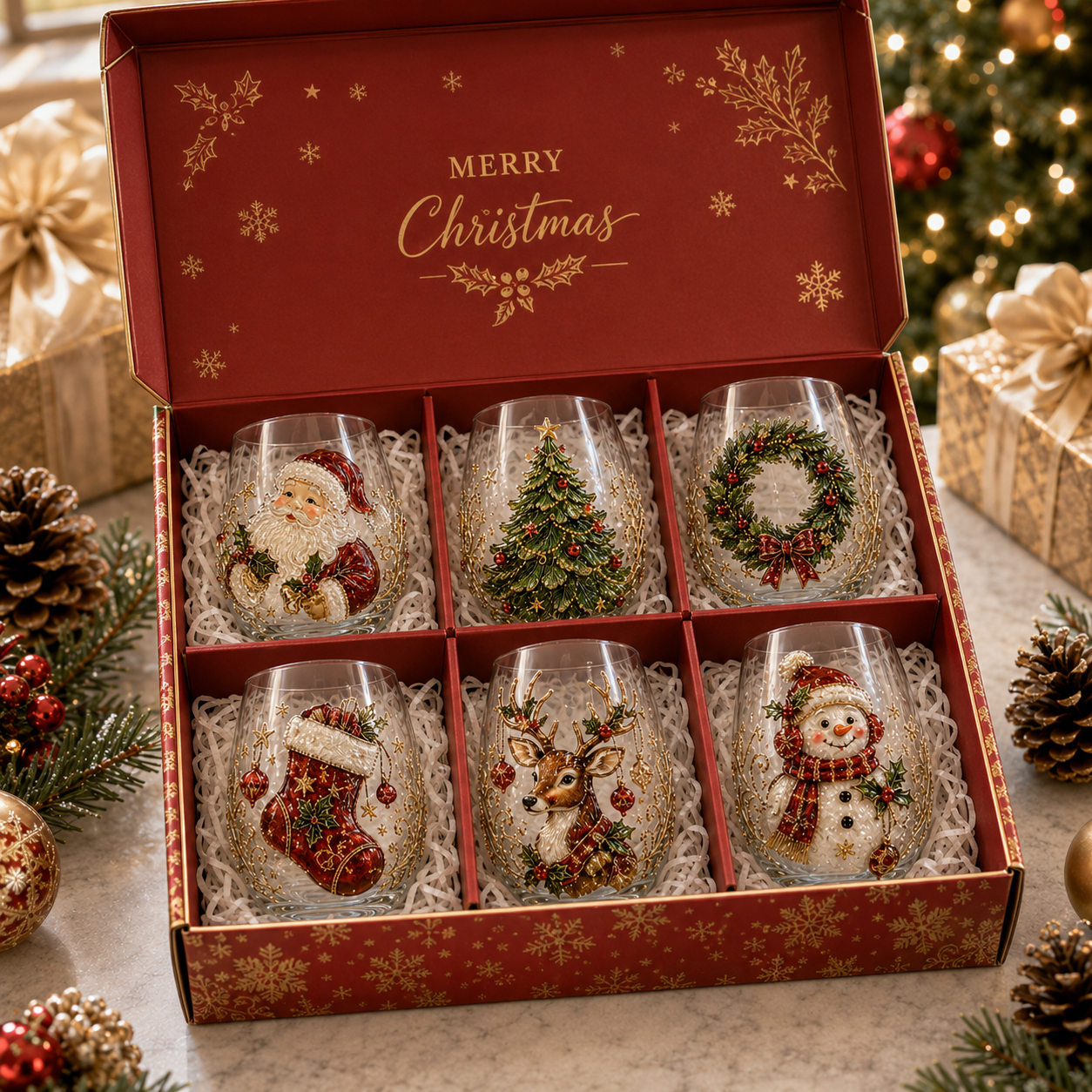 3D Christmas Glass Art Cup | Luxury Raised Holiday Glassware for Drinks, Decor & Christmas Gifts 🎁