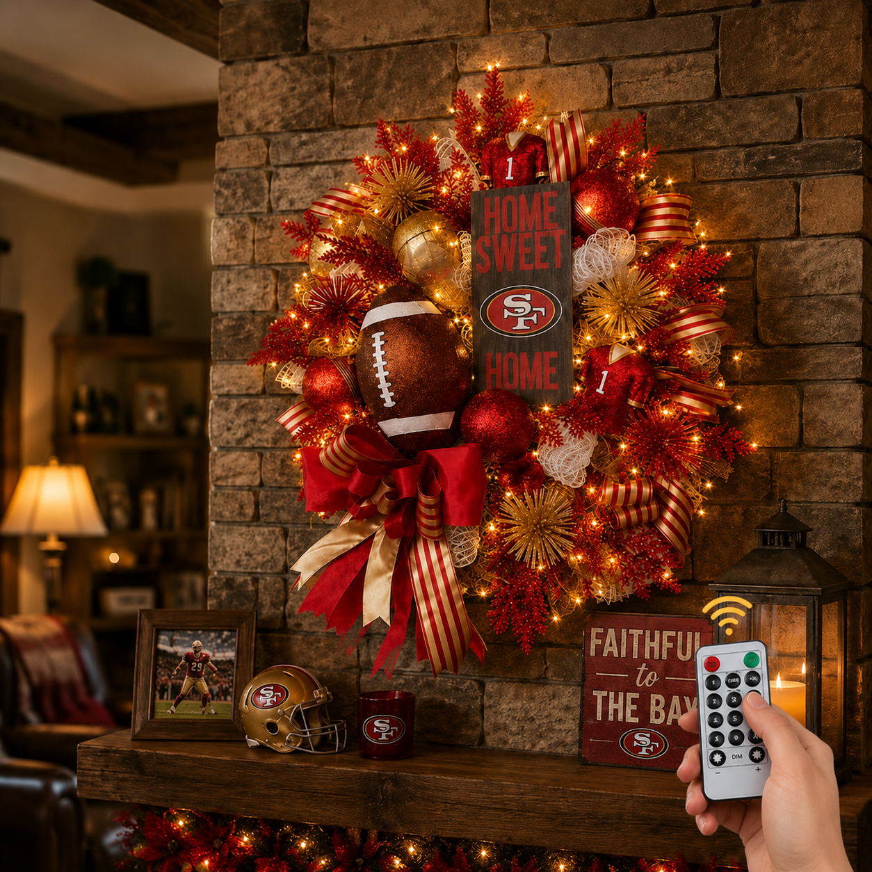 Football Team Handcrafted Wreath for Game-Day Front Door Decor