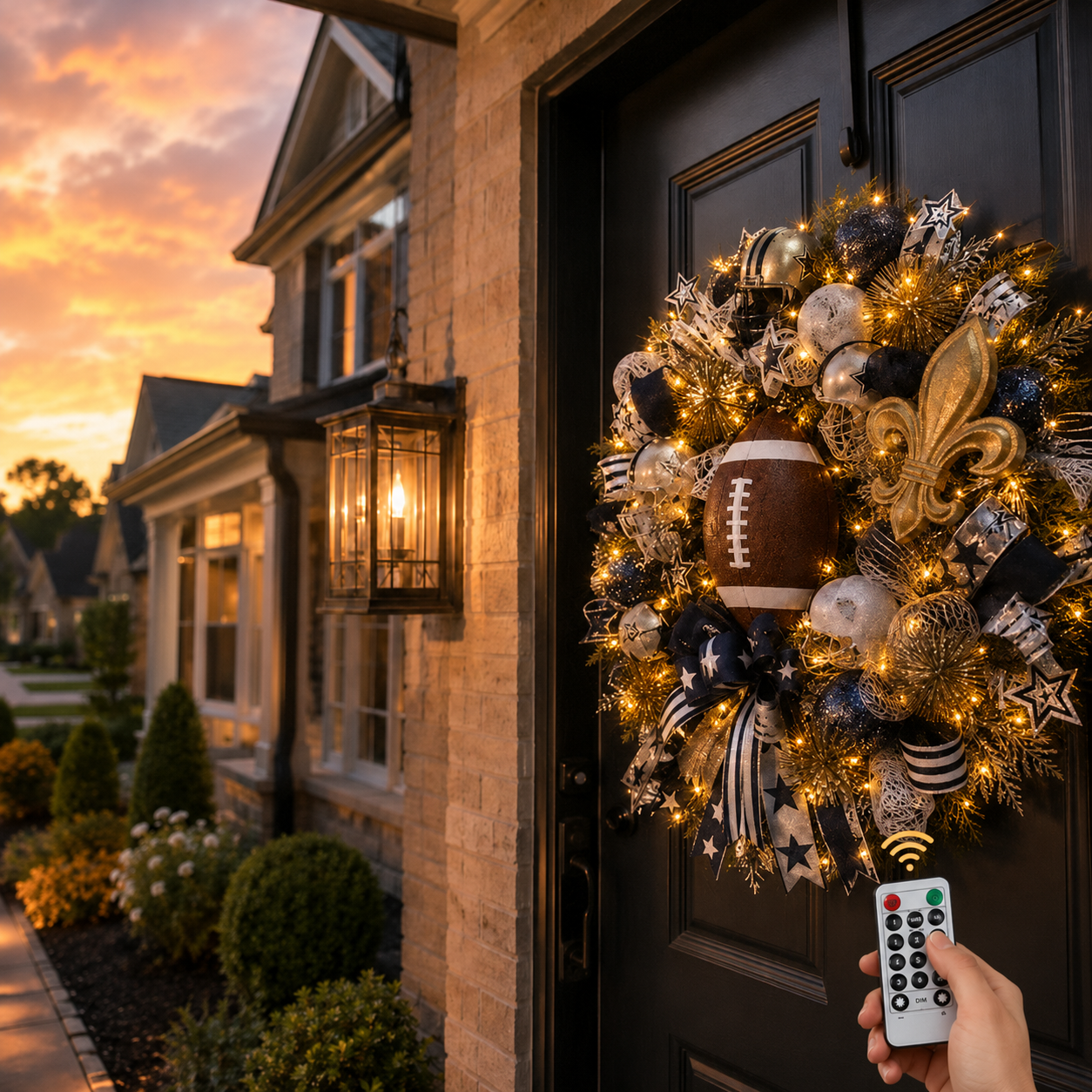 Football Team Handcrafted Wreath for Game-Day Front Door Decor