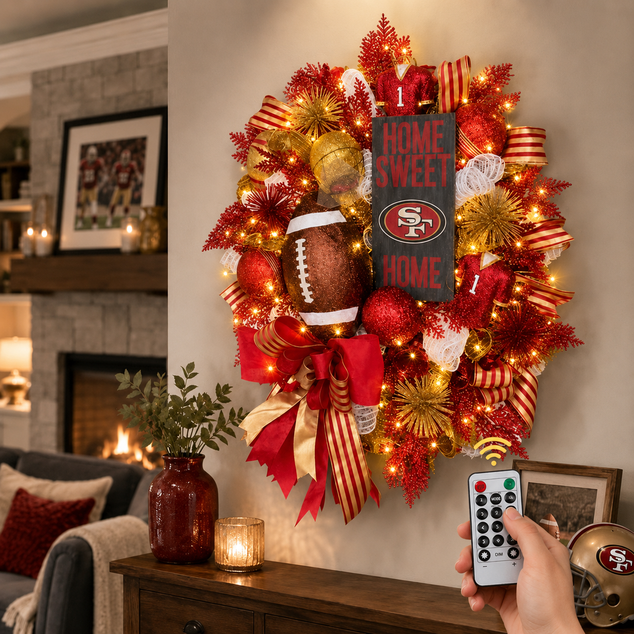 Football Team Handcrafted Wreath for Game-Day Front Door Decor