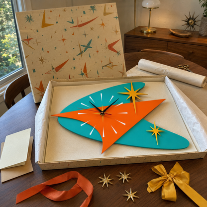 🕰️✨ Mid Century Modern Atomic Time Retro Boomerang Wall Clock
