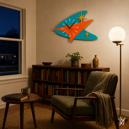 🕰️✨ Mid Century Modern Atomic Time Retro Boomerang Wall Clock