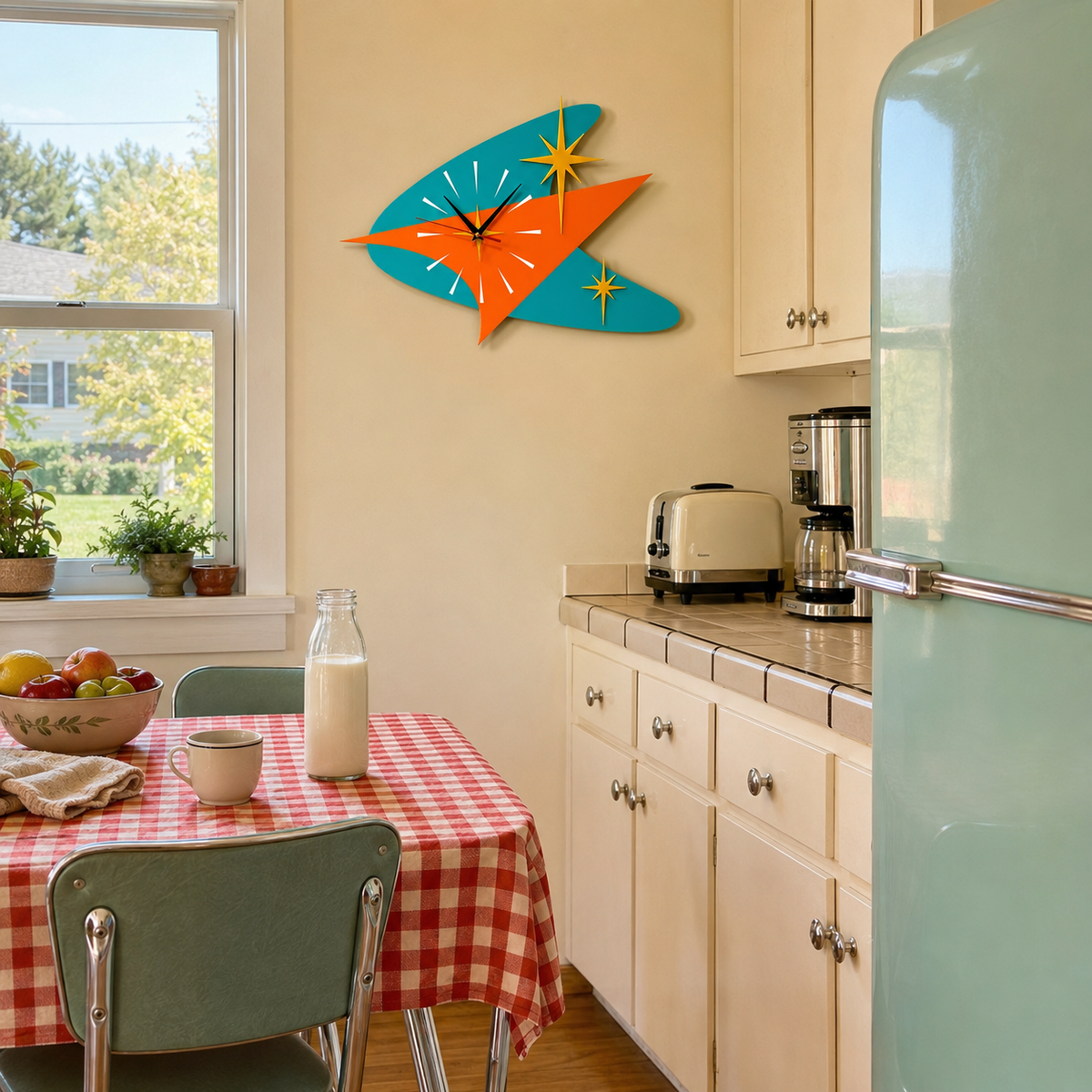🕰️✨ Mid Century Modern Atomic Time Retro Boomerang Wall Clock