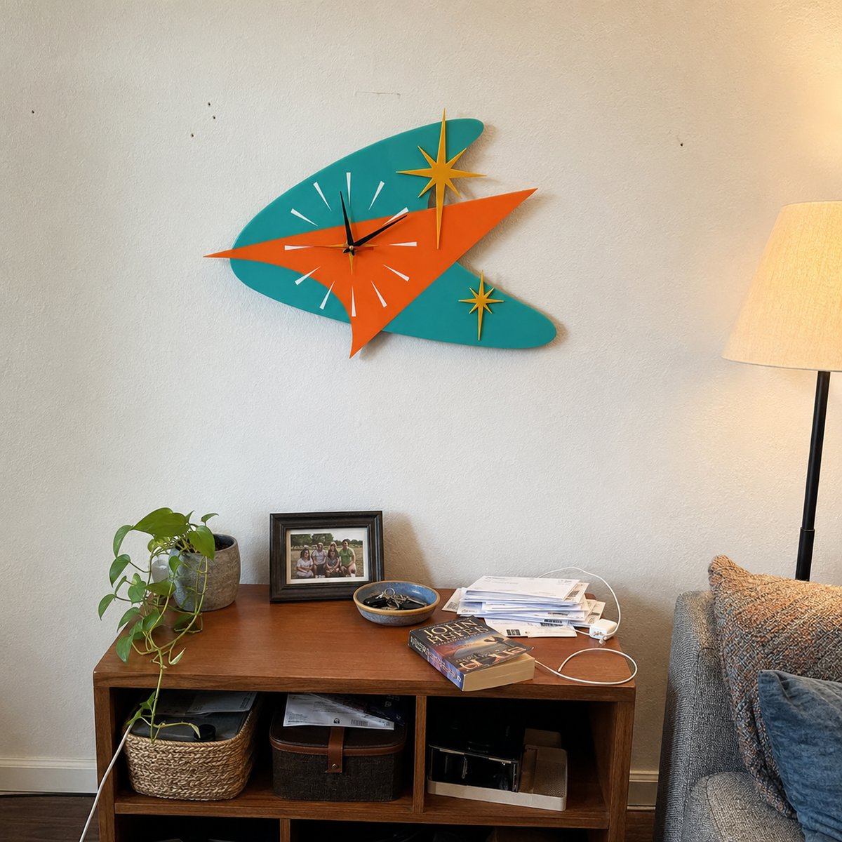 🕰️✨ Mid Century Modern Atomic Time Retro Boomerang Wall Clock
