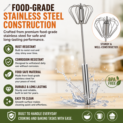 Stainless Steel Hand-Push Rotary Whisk – Effortless Mixing in Seconds