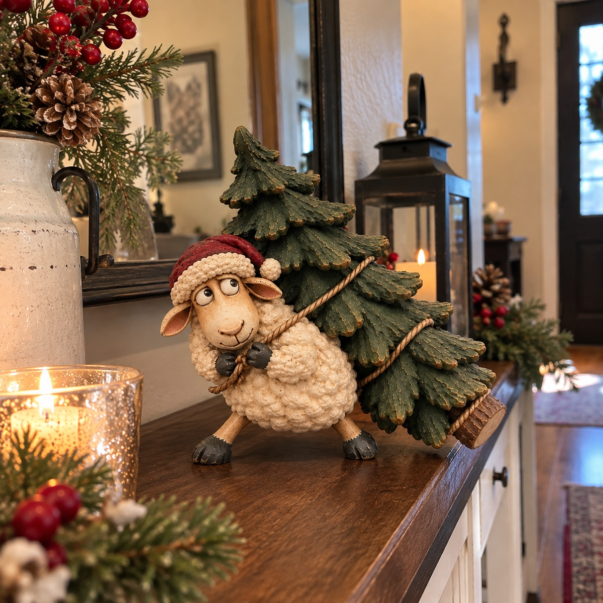 🐑Little Woolly's Christmas Mission™ – Whimsical Sheep Carrying Christmas Tree Figurine