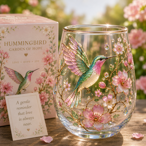 ☕🌸Hummingbird Flora Glass Cup