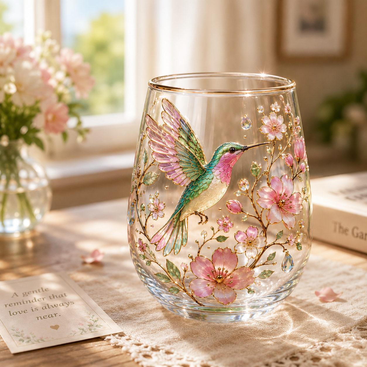 ☕🌸Hummingbird Flora Glass Cup