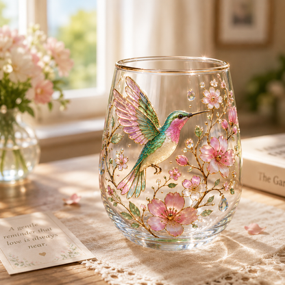 ☕🌸Hummingbird Flora Glass Cup