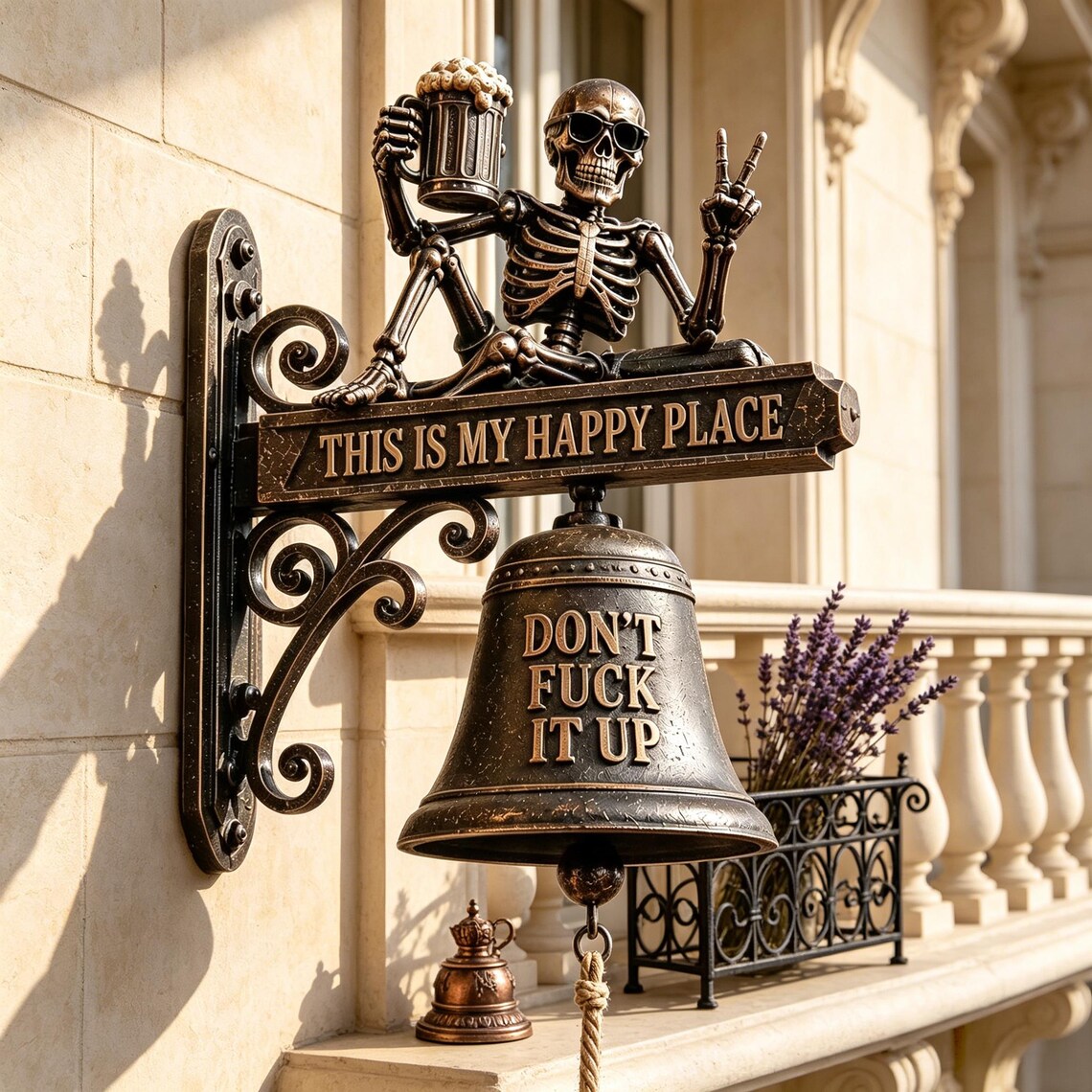 💀🔔 Skeleton Wall Bell “This Is My Happy Place”