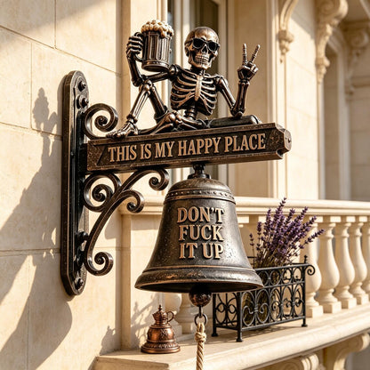 💀🔔 Skeleton Wall Bell “This Is My Happy Place”
