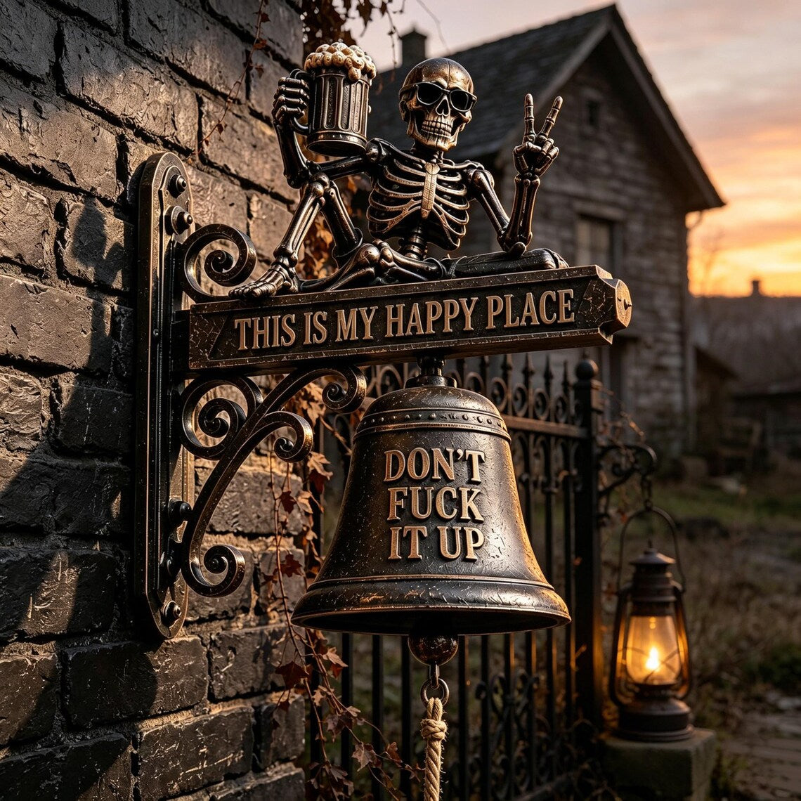 💀🔔 Skeleton Wall Bell “This Is My Happy Place”