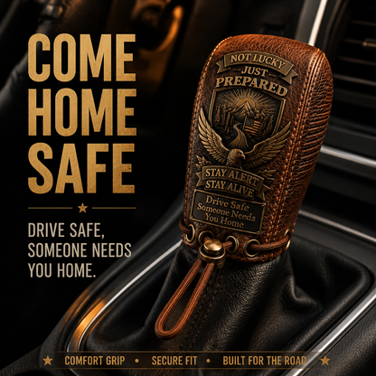 "Built for the Road. Made for Peace of Mind." Premium Leather Gear Shift Cover