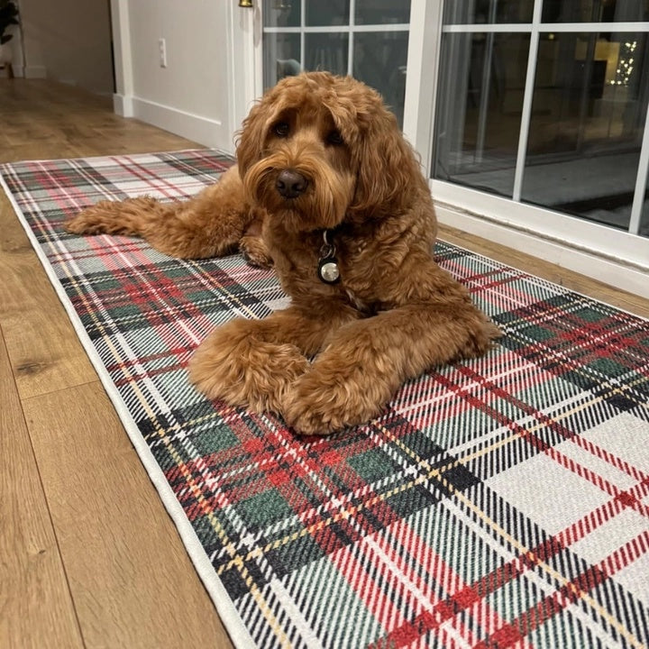American Vintage Plaid Kitchen Runner Rug - Non-Slip & Machine Washable
