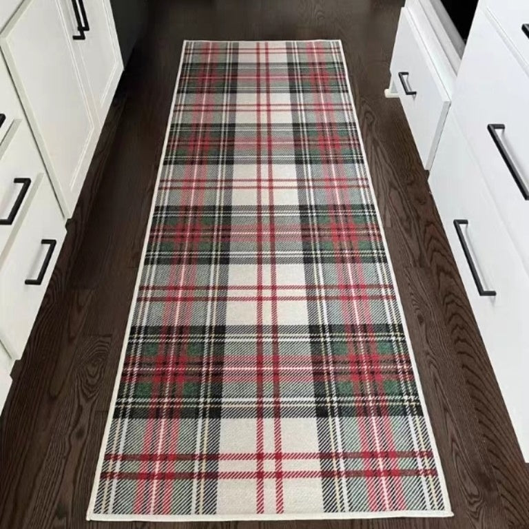 American Vintage Plaid Kitchen Runner Rug - Non-Slip & Machine Washable
