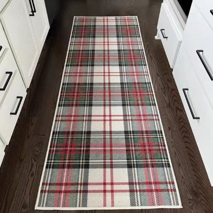 American Vintage Plaid Kitchen Runner Rug - Non-Slip & Machine Washable