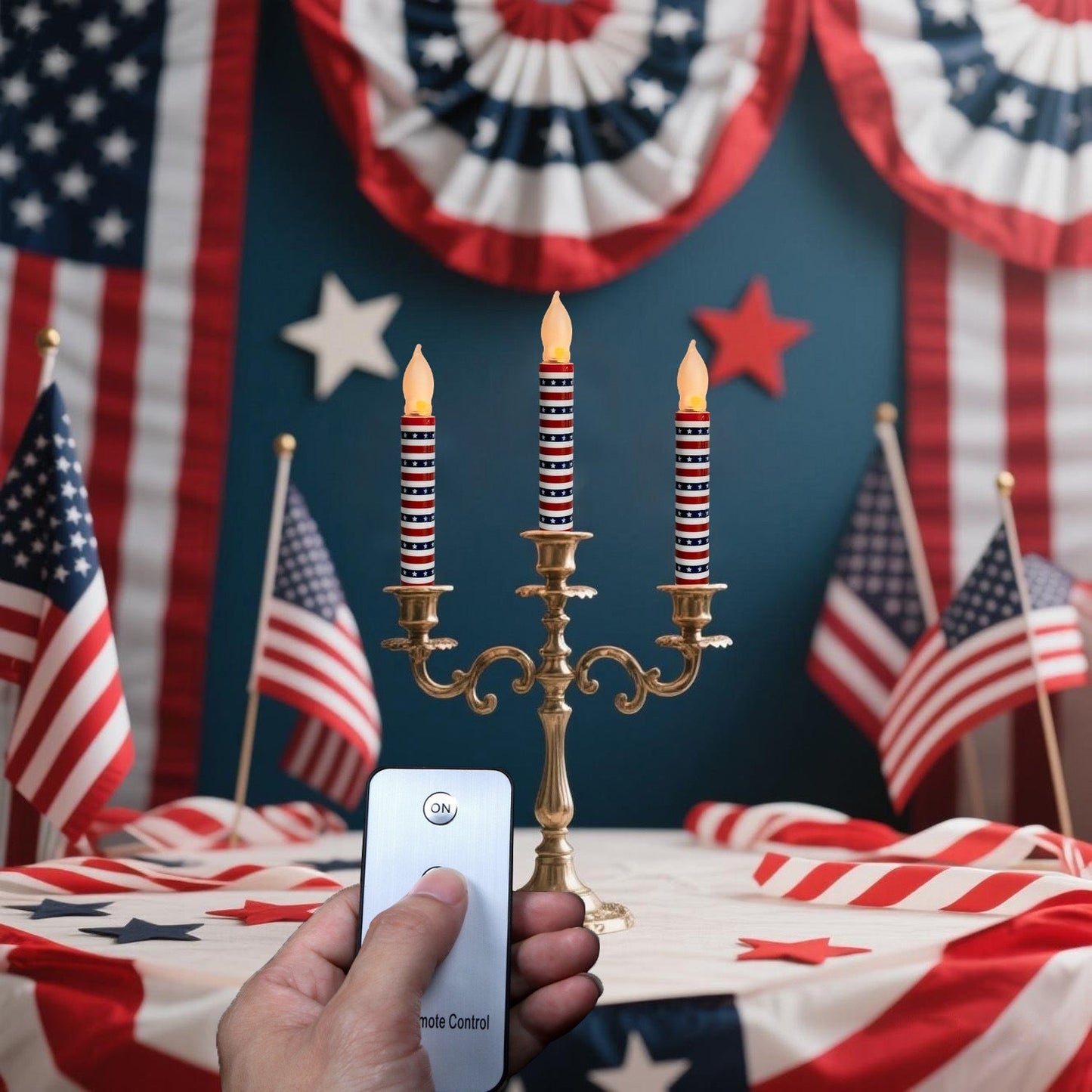 Patriotic LED Taper Candles with Timer-250th Anniversary Red White Blue , Independence Day Decoration